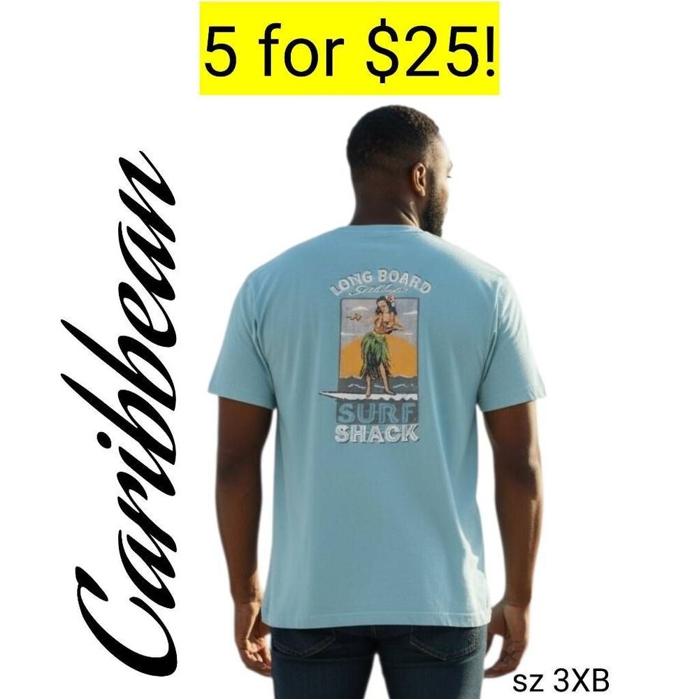 Caribbean Tropical Blue Long Board Sally's Short Sleeve Shirt Sale 5 for 25